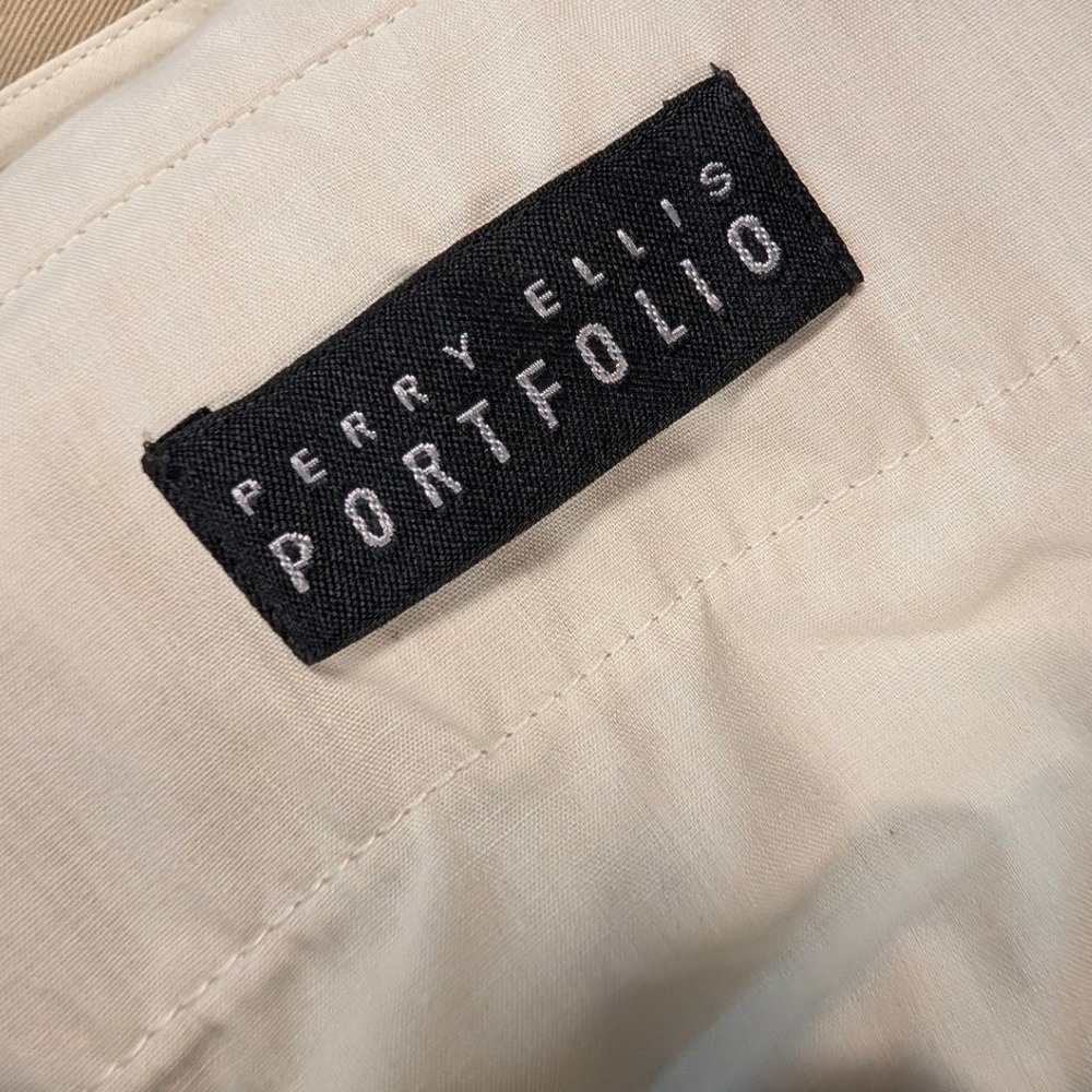 Perry Ellis Portfolio Mens 40x30 Pleated Cuffed Dress Khaki Pants Tan Beige NEW - Picture 10 of 12